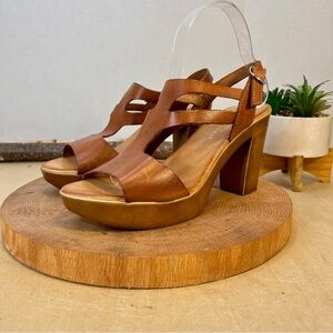 Eric Michael Made in Spain Leather Strappy Heel Sandals Tan (Size 39 / US 8–8.5)